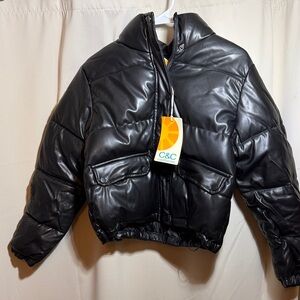 C.C Women's Shiny Black Puffer Coat